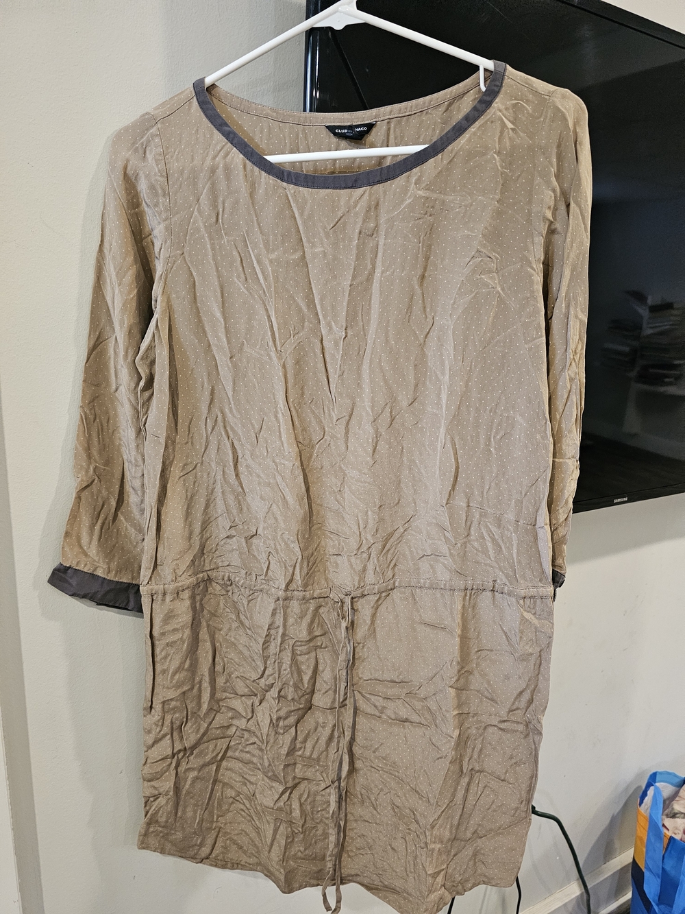 Club Monaco Taupe Long-Sleeve Tunic Dress with Dark Trim